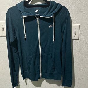 Nike Dark Teal Hoodie with White Zipper